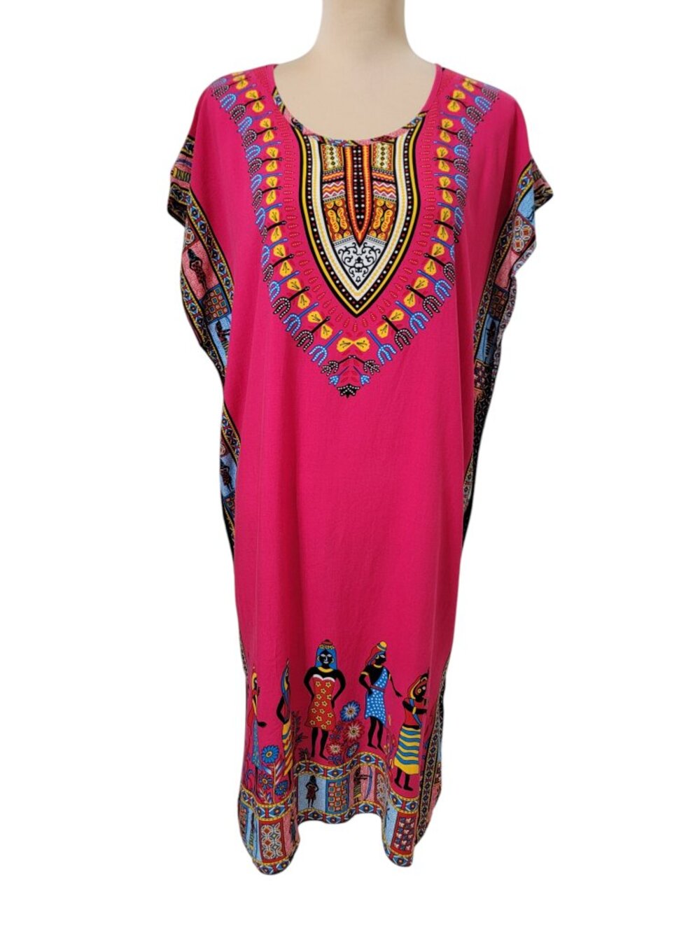 One Size Vibrant Pink Kaftan Dress, Swim Cover, African, Boho Dress